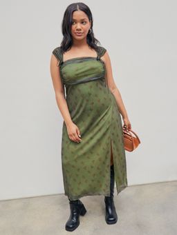 Cider - Floral Mesh Split Maxi Dress Curve & Plus