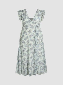 Cider - Chiffon Floral Lettuce Trim Ruffle Maxi Dress Curve & Plus