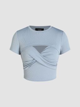 Cider - Twist Knit Crop Top with Short Sleeve Crop Top (Set of 2)