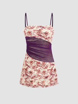 Cider - Square Neck Floral Ruched Mini Dress