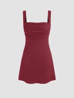 Cider - Ruched Square Neck Mini Dress