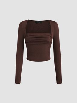 Cider - Square Neck Ruched Long Sleeve Top