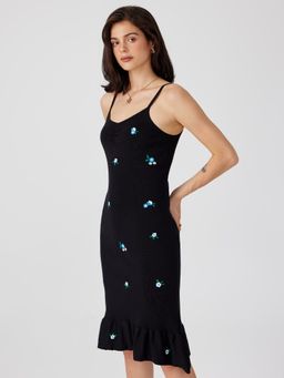 Cider - Knit Floral Ruffle Midi Dress