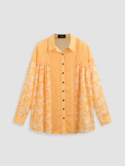 Cider - Chiffon V Neck Floral Patched Long Sleeve Blouse Top