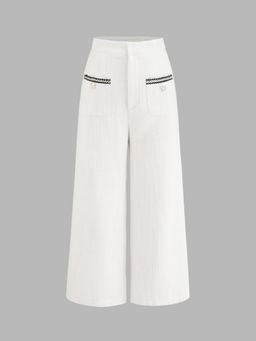 Cider - Tweed Mid Waist Solid Button Wide Leg Trouser