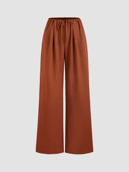 Cider - Solid High Waist Bowknot Wide Leg Trouser