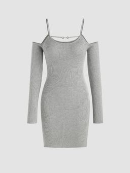 Cider - Knit Solid Scoop Neckline Cold Shoulder Mini Dress