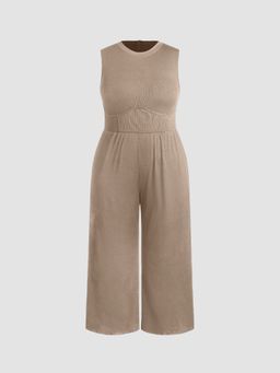 Cider - Solid Sleeveless Wide Leg Jumpsuit Curve & Plus