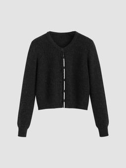 Cider - Wool Blend Knit Round Neckline Button Cardigan