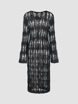 Cider - Knit Round Neckline Solid Hollow Out Dress