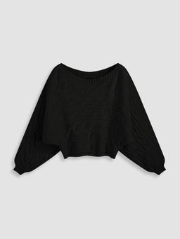 Cider - Round Neckline Geometric Knitted Long Sleeve Top Curve & Plus