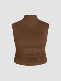 Cider - Solid High Neck Sleeveless Ruched Tank Top Curve & Plus