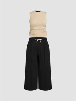 Cider - Ruched Tank Top & Elastic Waist Knotted Trouser Curve & Plus (Set of 2)