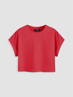 Cider - Round Neckline Solid Short Sleeve Top