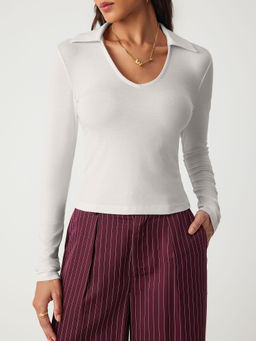 Cider - V Neck Collar Long Sleeve Tee