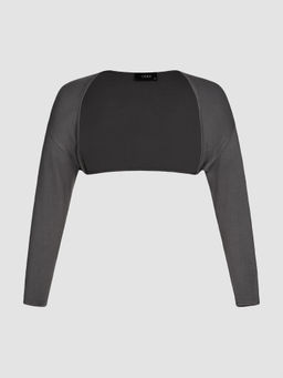 Cider - Solid Collarless Long Sleeve Crop Shrug Curve & Plus