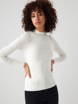 Cider - High Neck Rib Knit Sweater