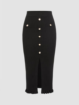 Cider - Mid Waist Solid Split Knit Midi Skirt ()