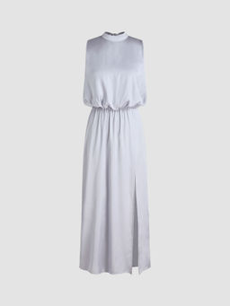Cider - Stand Collar Solid Split Sleeveless Maxi Dress