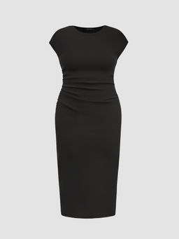 Cider - Round Neckline Ruched Midi Dress Curve & Plus