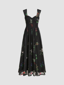 Cider - Square Neck Floral Mesh Maxi Dress