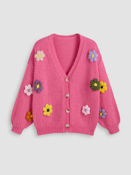 Cider - V Neck 3D Flower Knitted Cardigan Curve & Plus