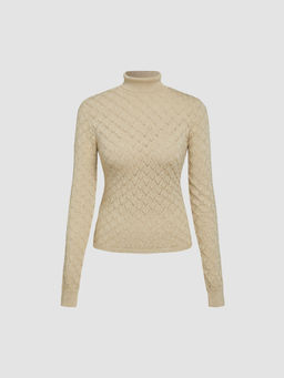 Cider - Wool Blend Metallic High Neck Geometric Metallic Knitted Top