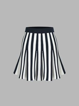 Cider - Knit Striped High Waist Ruffle Mini Skirt