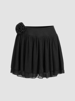 Cider - Mid Waist Rose Decor Pleated Lace Skort