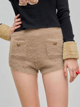 Cider - Middle Waist Solid Button Knitted Shorts