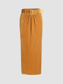 Cider - Velvet Mid Waist Belted Split Maxi Skirt