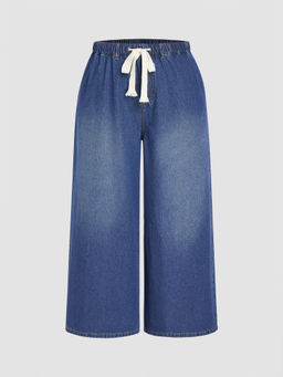 Cider - High Waist Solid Drawstring Wide Leg Jeans Curve & Plus