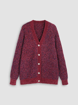 Cider - Metallic V Neck Solid Button Cardigan