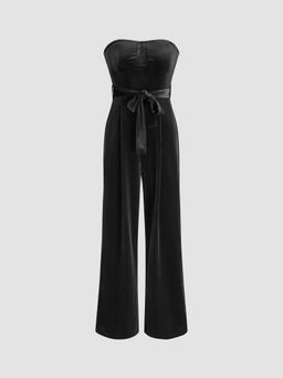 Cider - Velvet Tube Solid Belted Jumpsuit