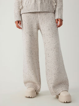 Cider - Wool Blend Mid Waist Knitted Solid Elastic Waist Wide Leg Trouser