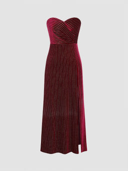 Cider - Velvet Tube Stripe Zipper Midi Dress