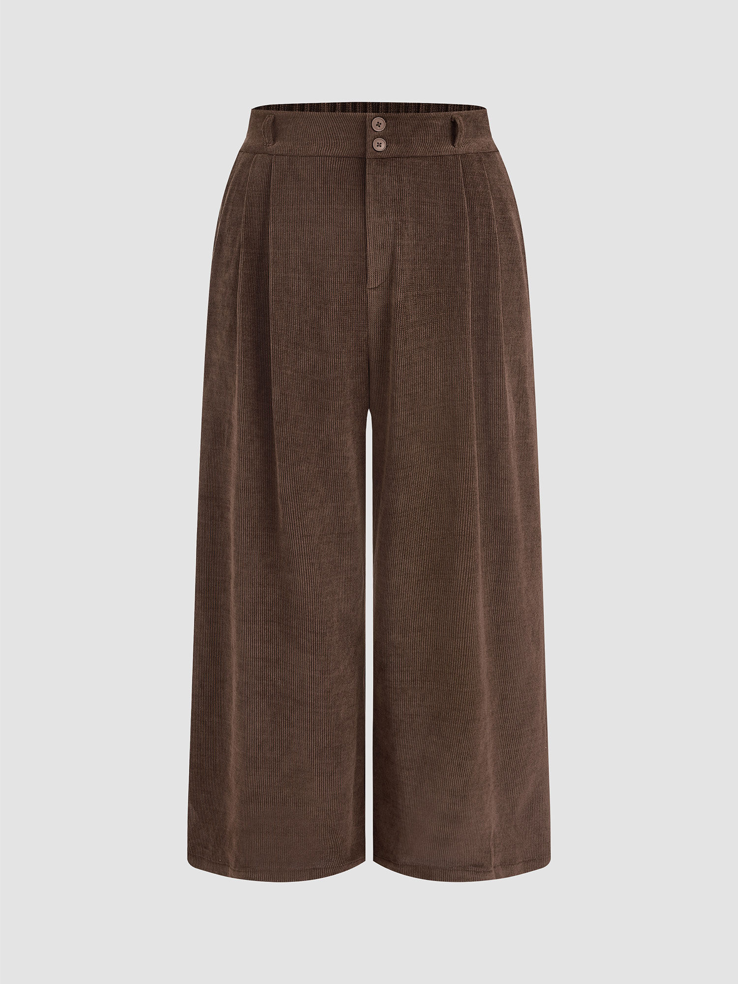 Corduroy High Waist Solid Pleated Wide Leg Trouser Curve & Plus