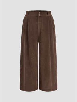 Cider - Corduroy High Waist Solid Pleated Wide Leg Trouser Curve & Plus