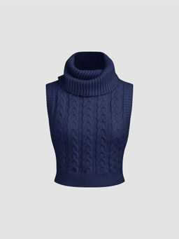 Cider - High Neck Solid Cable Knit Crop Vest
