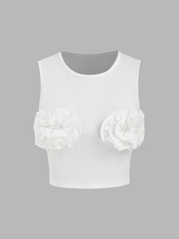 Cider - Round Neckline Solid Rosette Crop Top