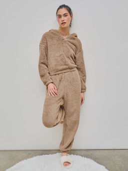 Cider - Loungewear Fleece V Neck Bear Hoodie & Middle Waist Trouser (Set of 2)