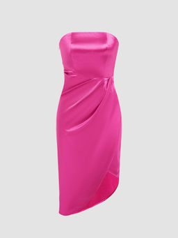 Cider - Satin Asymmetrical Ruched Tube Mini Dress