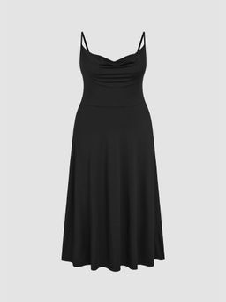 Cider - Cowl Neck Solid Ruched Maxi Dress Curve & Plus