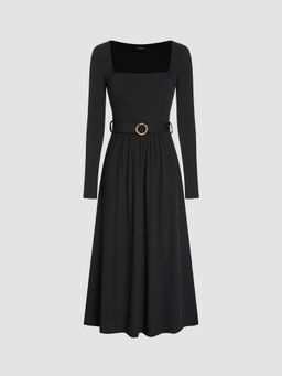 Cider - Square Neck Belted Midi Dress with Belt (Set of 2)