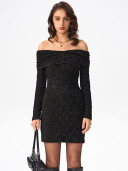 Cider - Metallic Off Shoulder Mini Dress