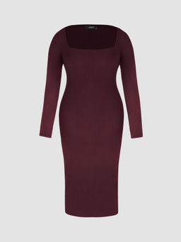 Cider - Solid Square Neck Long Sleeve Midi Dress Curve & Plus