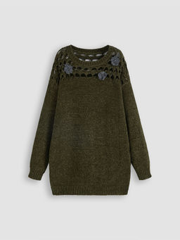 Cider - Round Neckline Hollow Out Knitted Mini Dress