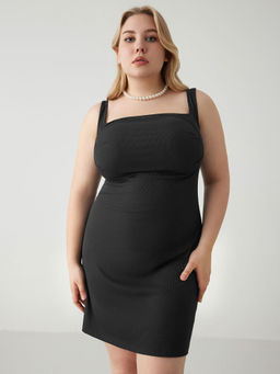 Cider - Ruched Square Neck Mini Dress Curve & Plus