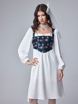 Cider - Sweetheart Floral Corset Long Sleeve Midi Dress