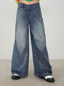 Cider - Denim Low Rise Solid Wide Leg Baggy Jeans